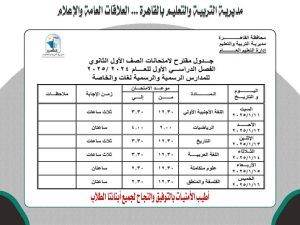 جدول امتحانات الفصل الدراسي الاول