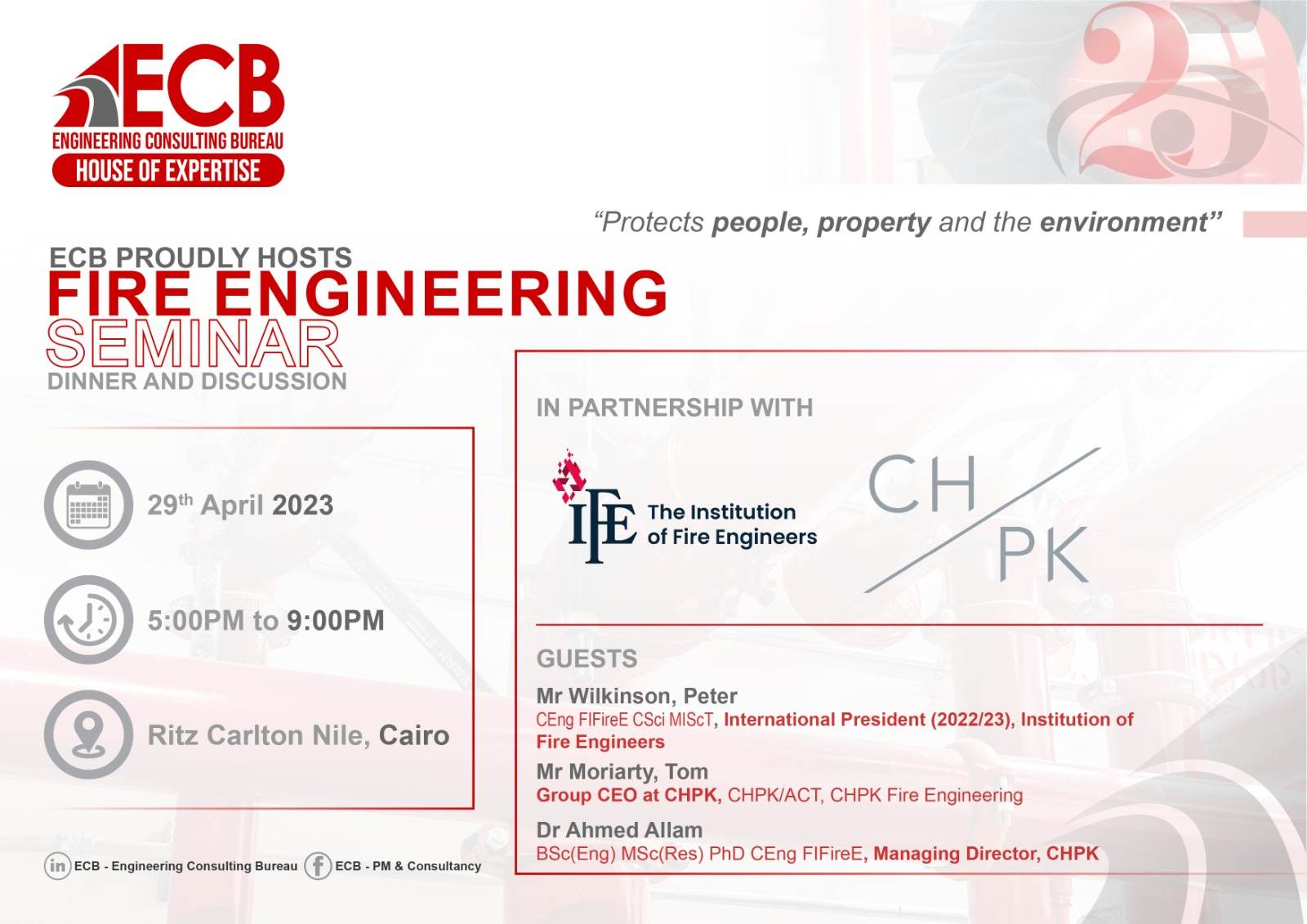 بيت الخبرة الهندسي ينظم سيمنار عن أحدث النظم في هندسة الحريق بمشاركة «IFE» والمكتب العالمي «CHPk