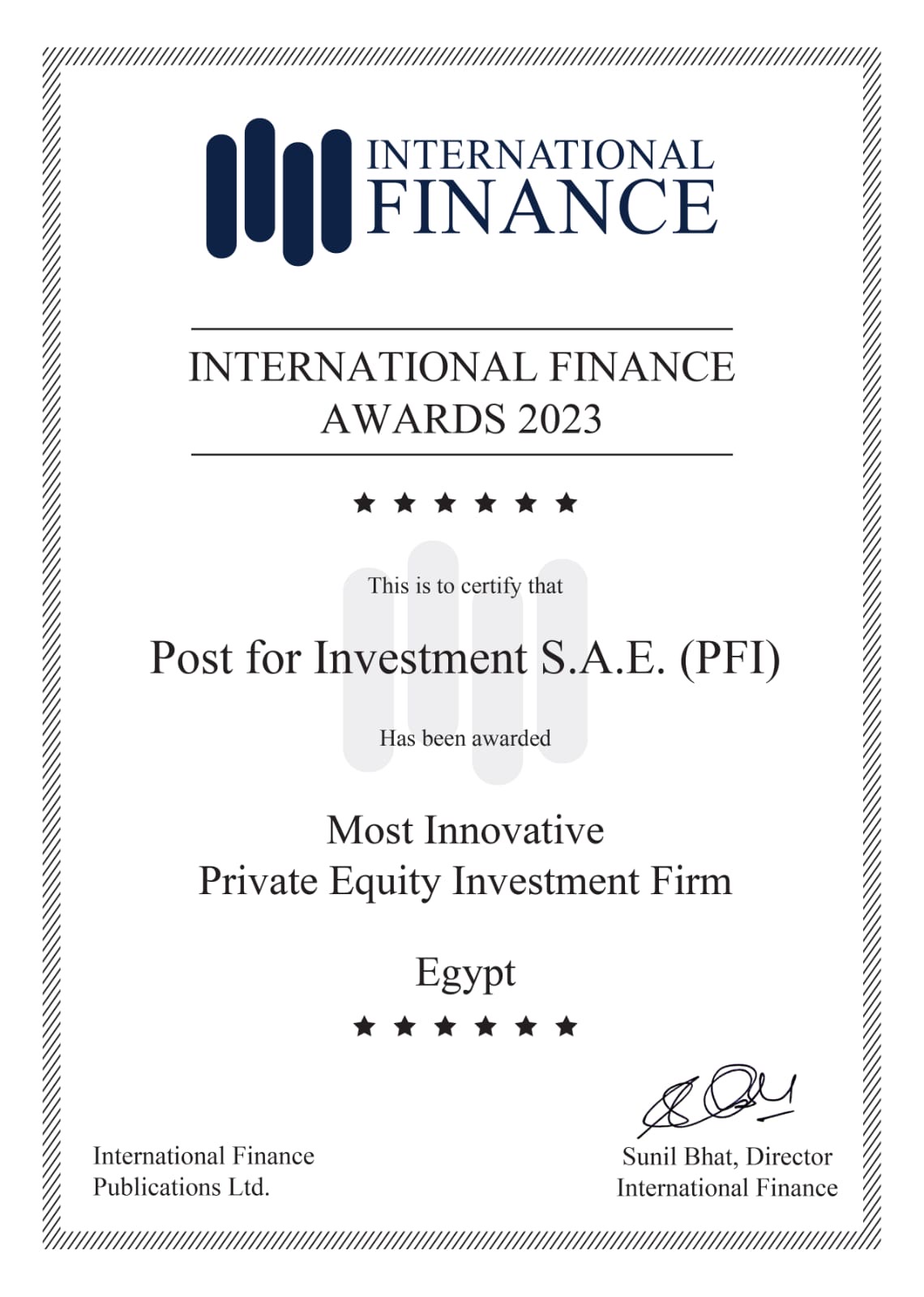 “البريد للاستثمار” تحصل على جائزة “شركة الاستثمار المباشر الأكثر ابتكاراً”من مؤسسة International Finance Awards”