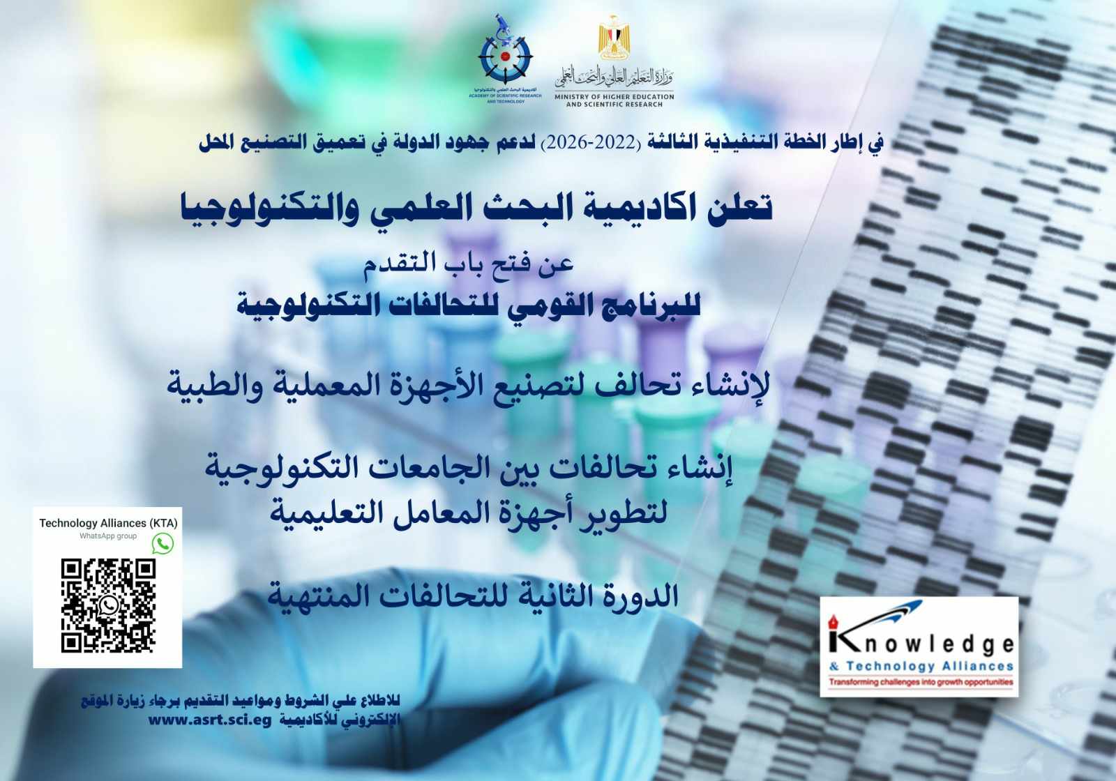 فتح باب التقدم لبرنامج “تحالفات المعرفة والتكنولوجيا”بأكاديمية البحث العلمي