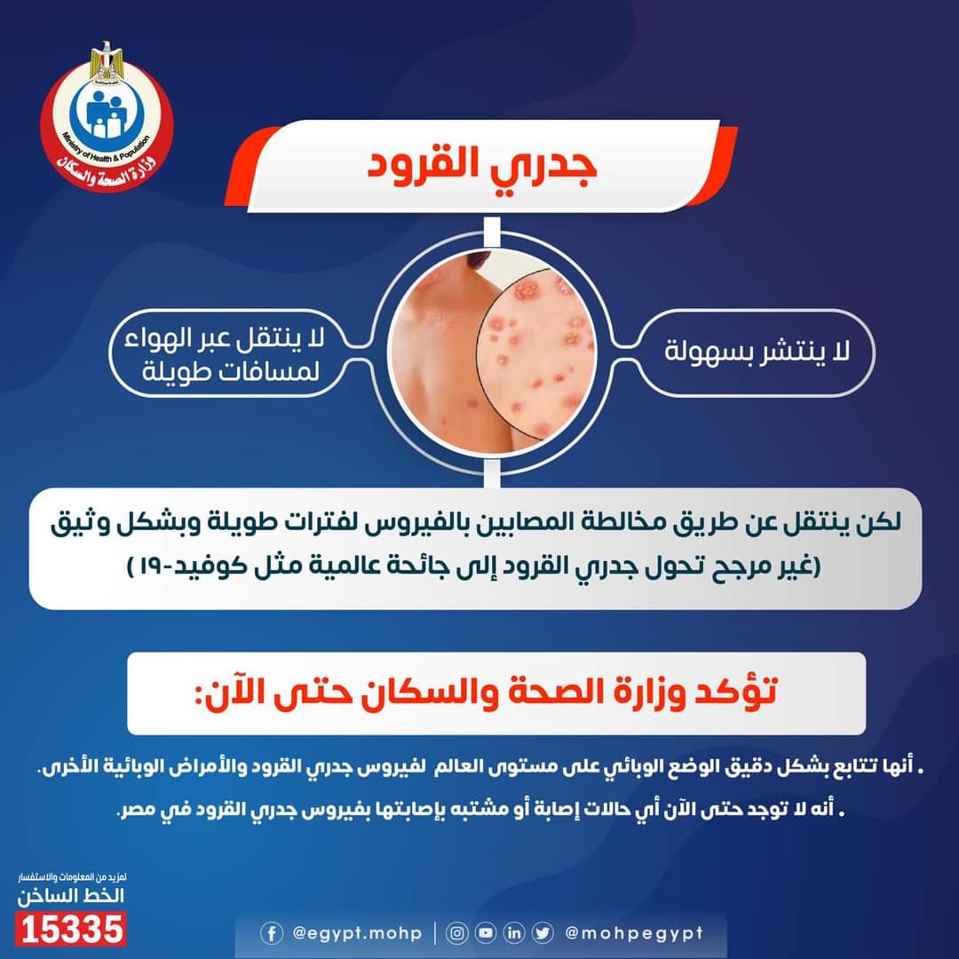 وزارة الصحة والسكان تستعرض أعراض فيروس جدري القرود وكيفية انتقاله وطرق الوقاية منه