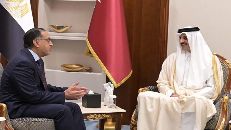 الشيخ تميم بن حمد أمير دولة قطر يستقبل رئيس وزراء مصر
