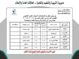 جدول امتحانات الفصل الدراسي الاول