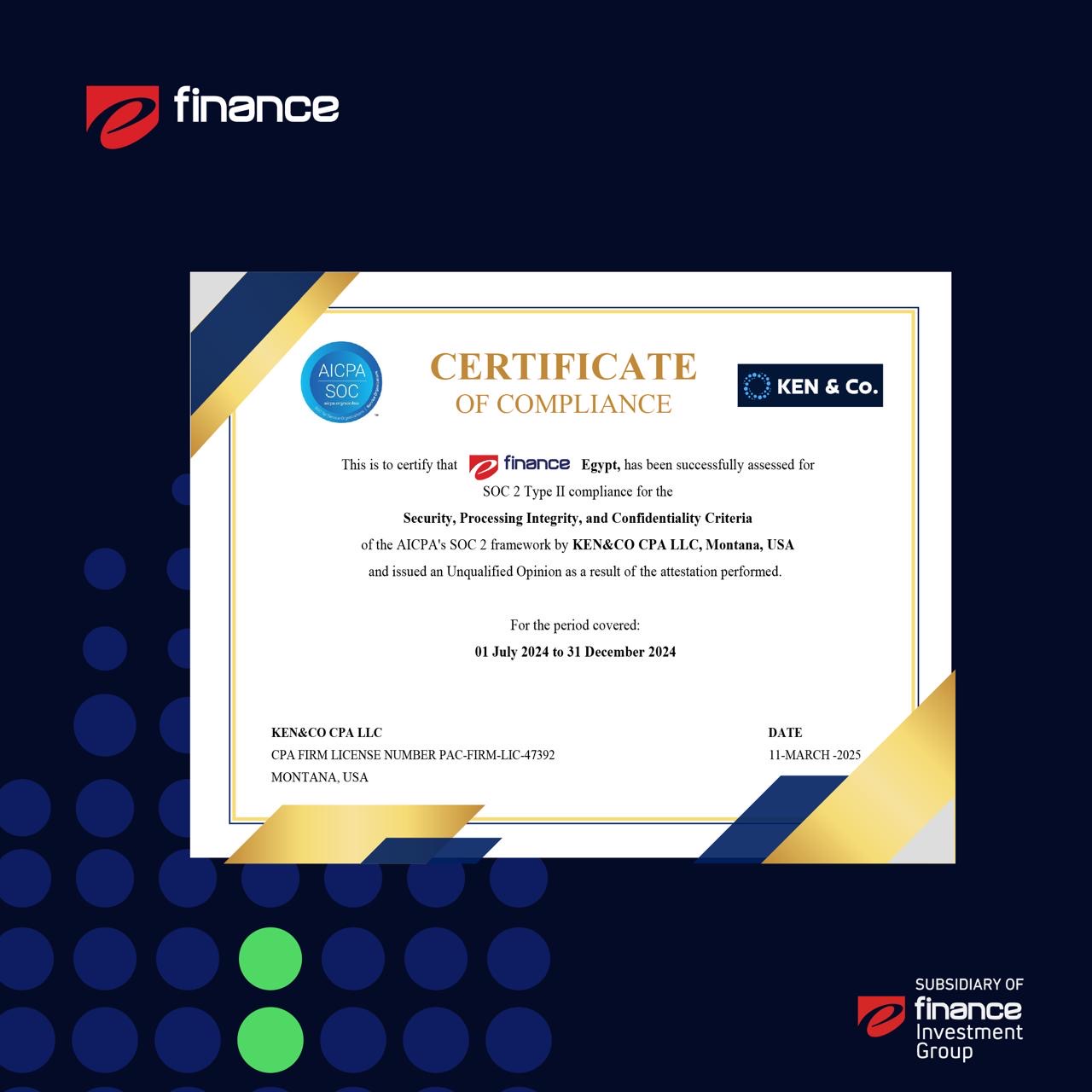“إي فاينانس” تجتاز تدقيقSOC2 Type2 لخدمات الدفع و التحصيل الالكترونى