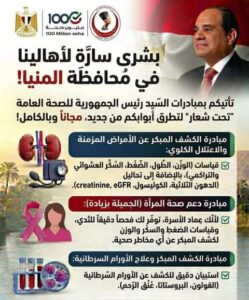 صحة المنيا: اليوم انطلاق فعاليات المبادرات الرئاسية مجانًا.. وتقديم الخدمة لـ15 ألف مواطن خلال الشهر الماضى