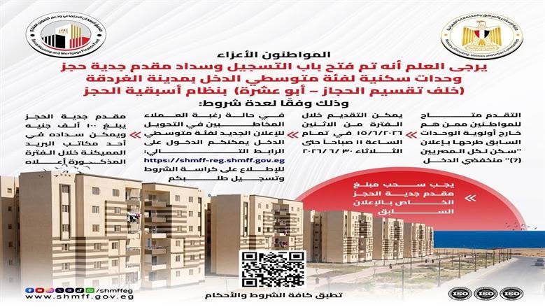 «سكن لكل المصريين 7» يفتح باب حجز وحدات متوسطي الدخل بالغردقة