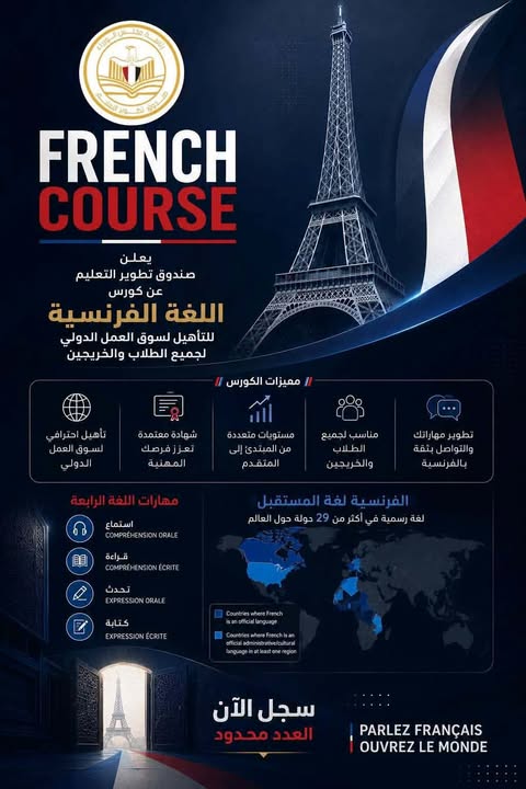 «تطوير التعليم» يطلق برنامجًا مجانيًا لتعلم اللغة الفرنسية لتأهيل الشباب لسوق العمل الدولي والأفريقي